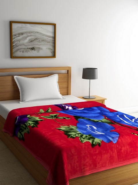 

NEUDIS Red & Blue Floral Heavy Winter 450 GSM Single Bed Super Soft Blanket