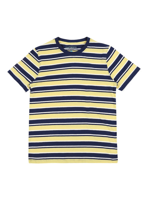 

POPPERS by Pantaloons Boys Yellow Navy Blue Striped Round Neck Pure Cotton T-shirt