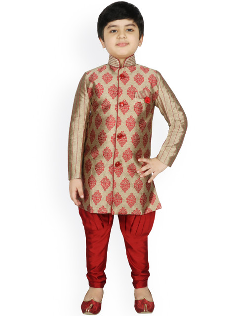 

SG YUVRAJ Boys Red & Beige Printed Kurta with Harem Pants