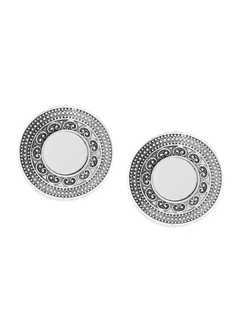

ZeroKaata Silver-Toned Circular Drop Earrings