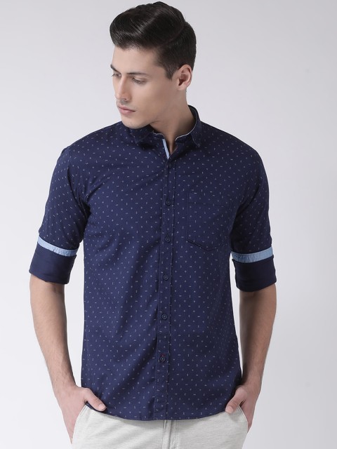 

COBB Men Navy Blue Slim Fit Printed Casual Shirt