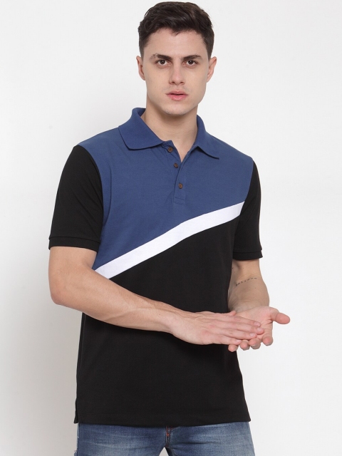 

Kalt Men Blue & Black Colourblocked Polo Collar T-shirt