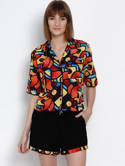 

EROTISSCH Women Orange & Black Printed Night Suit