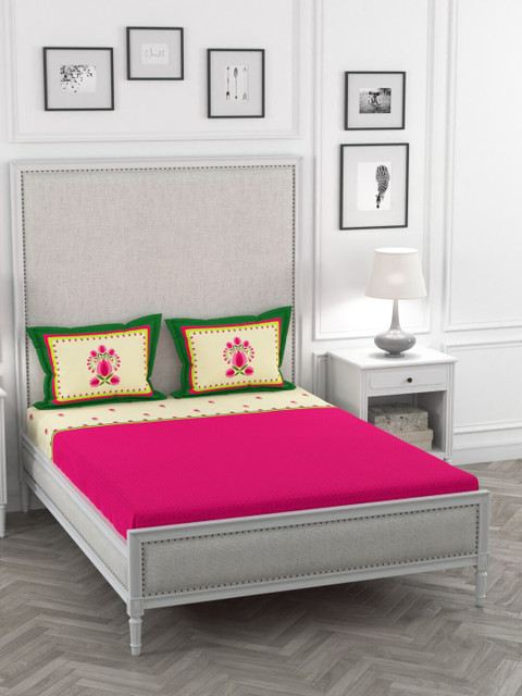 

Portico New York Pink Floral 220 TC Cotton 1 Bedsheet with 2 Pillow Covers