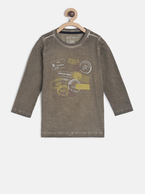 

TALES & STORIES Boys Brown Printed Round Neck T-shirt