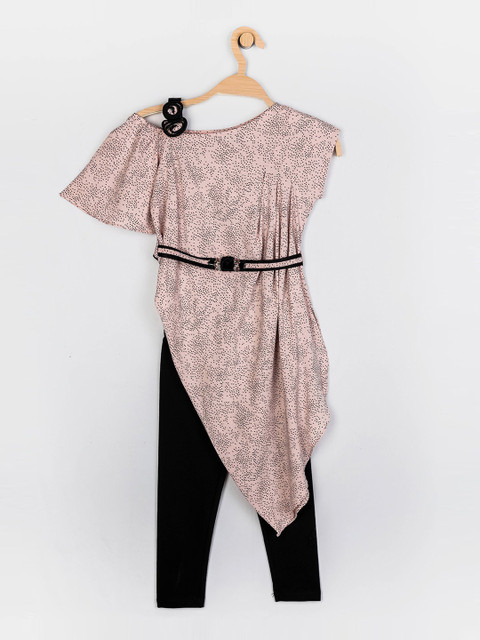 

Peppermint Girls Peach-Coloured & Black Printed Tunic with Trousers