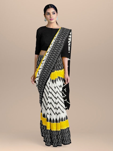 

BharatSthali Black & White Handloom Pure Cotton Printed Sustainable Saree