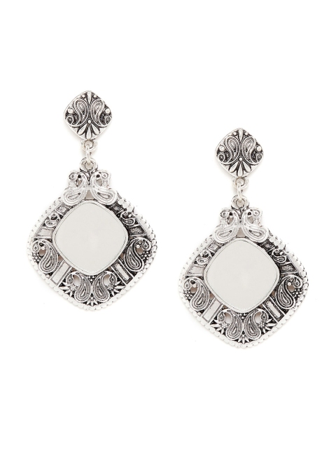 

ZeroKaata Silver-Toned Square Drop Earrings