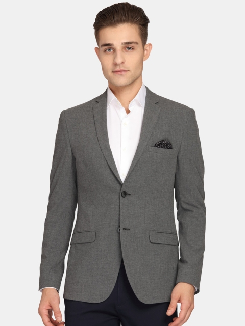 

Theme Men Charcoal Grey Solid Super Slim-Fit Single-Breasted Casual Blazer