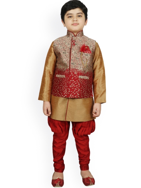 

SG YUVRAJ Boys Maroon & Gold-Coloured Printed Kurta with Churidar