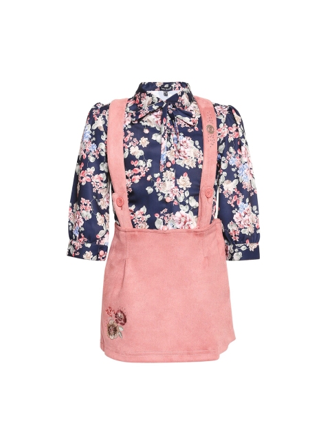

Tiny Baby Girls Pink & Navy Blue Printed Shirt with Skirt