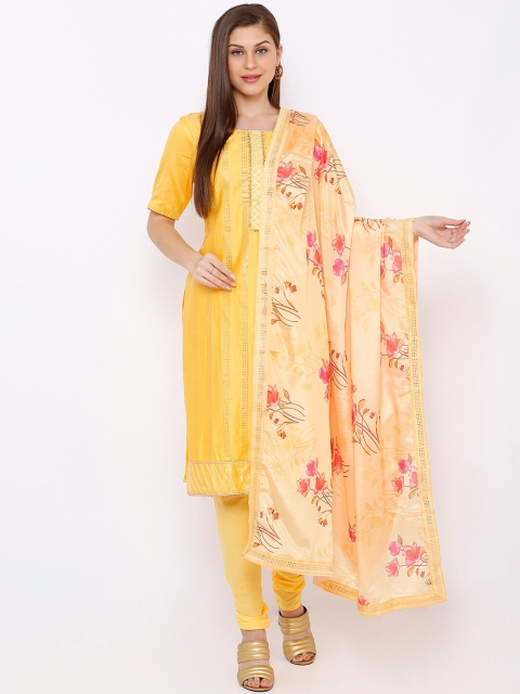 

SALWAR STUDIO Yellow Cotton Blend Unstitched Dress Material