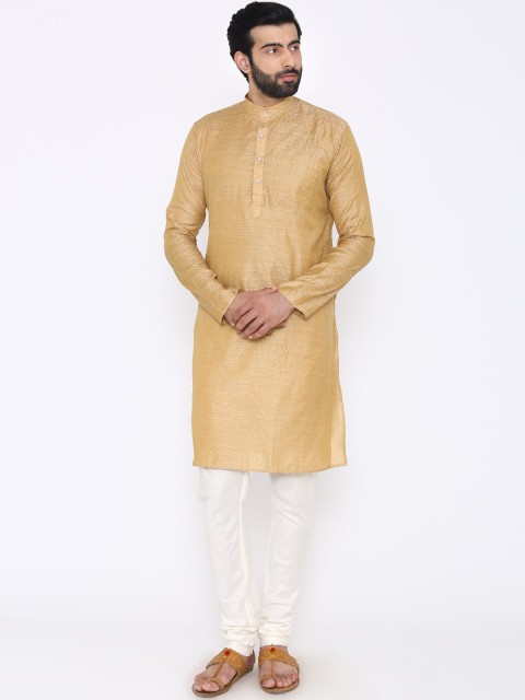 

Wintage Men Beige & White Woven Design Kurta with Churidar