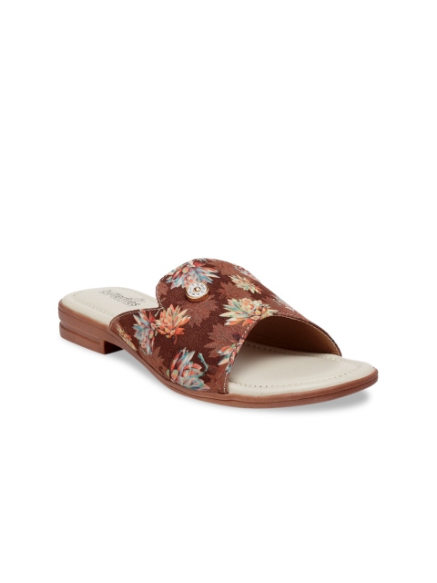 

Butterflies Women Tan Brown Printed PU Open Toe Flats