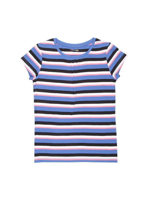 

POPPERS by Pantaloons Girls Blue Black Striped Round Neck Pure Cotton T-shirt