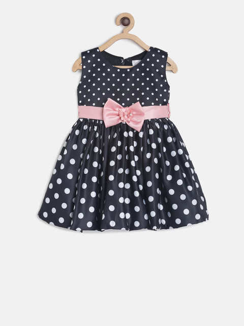 

TALES & STORIES Girls Black Polka Dot Printed Fit and Flare Dress