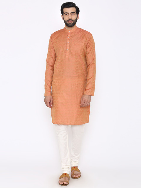 

Wintage Men Peach-Coloured & Gold-Coloured Embroidered Kurta with Pyjamas