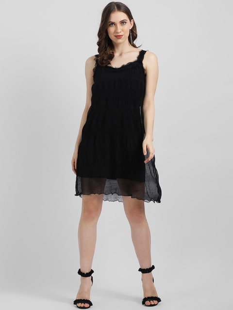 

Zink London Women Black Self Design Fit and Flare Dress