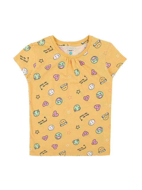 

POPPERS by Pantaloons Girls Yellow Printed Round Neck Pure Cotton T-shirt