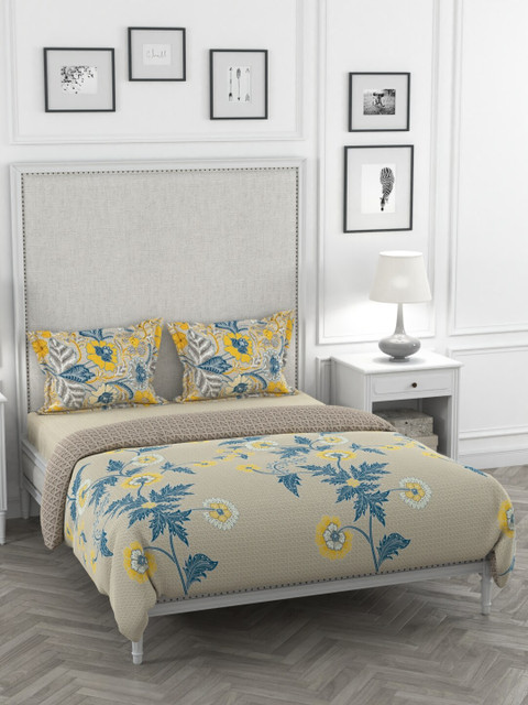 

Portico New York Grey & Blue Floral Cadence Bedsheet With Pillow Covers & Duvet Cover