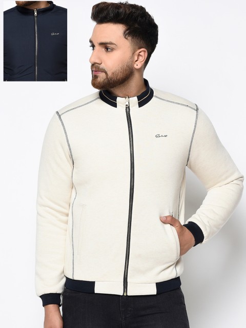

Spirit Men White & Navy Blue Solid Reversible Bomber