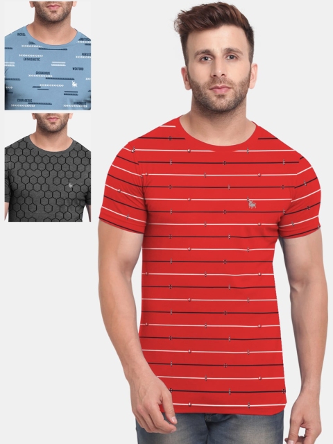 

BULLMER Men Multicoloured Pack of 3 Printed Round Neck T-shirt, Multi
