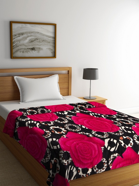 

NEUDIS Black & Pink Floral AC Room 210 GSM Single Bed Blanket