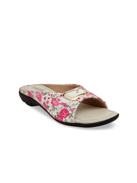 

Butterflies Women Pink & White Floral Printed PU Open Toe Flats