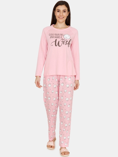 

Zivame Women Pink Printed Night Suit