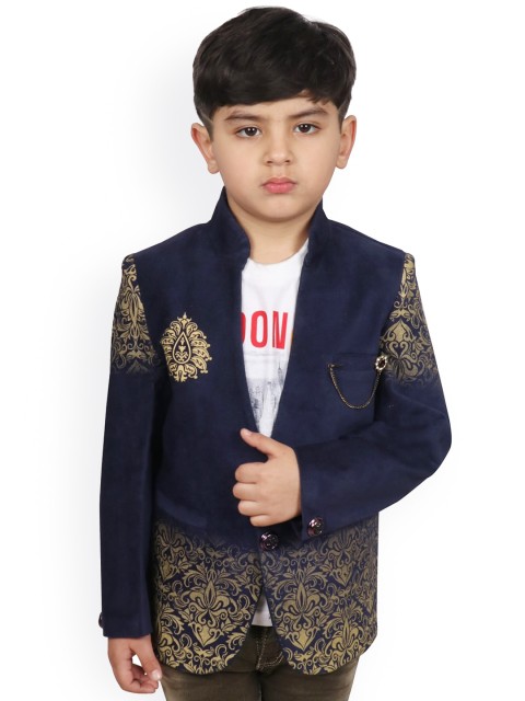 

SG YUVRAJ Boys Blue & Gold-Coloured Printed Single-Breasted Party Blazer