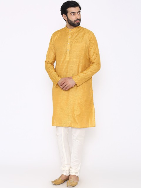 

Wintage Men Yellow Embroidered Kurta with Pyjamas