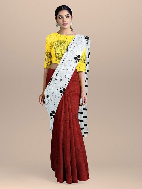 

BharatSthali Maroon & White Handloom Pure Cotton Printed Saree