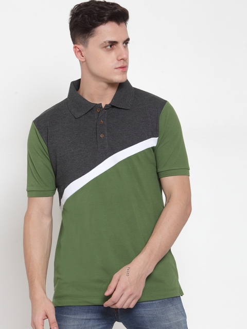 

Kalt Men Green & Charcoal Grey Colourblocked Polo Collar T-shirt