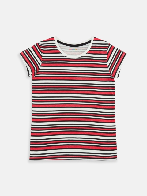 

POPPERS by Pantaloons Girls Red White Striped Round Neck Pure Cotton T-shirt