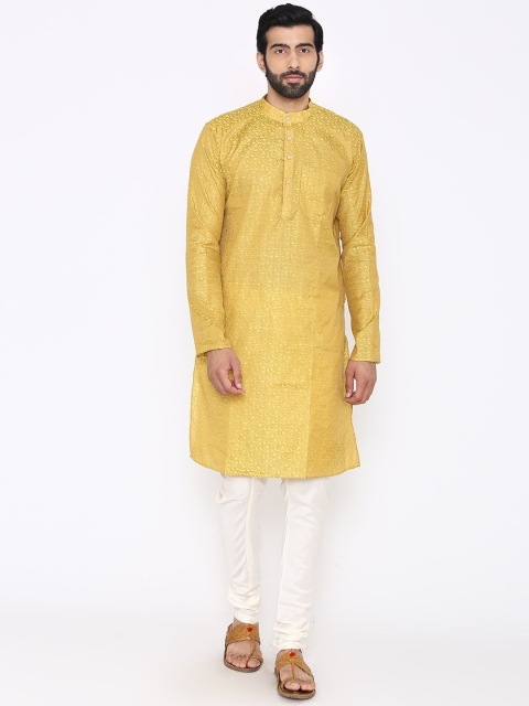 

Wintage Men Yellow Embroidered Kurta with Pyjamas