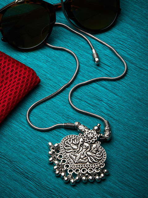 

ZeroKaata Silver-Toned German Silver Oxidised Peacock Embellished Handcrafted Chain
