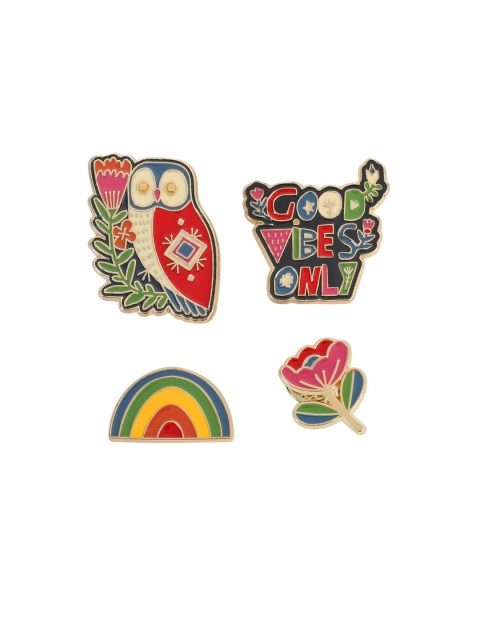 

Chumbak Unisex 4-Piece Owl Enamel Pin Set, Gold