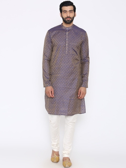 

Wintage Men Purple & White Woven Design Kurta with Pyjamas