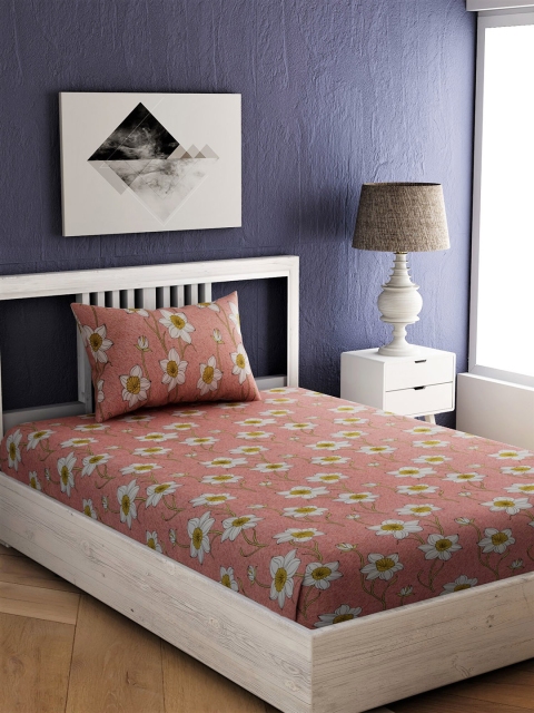 

EverHOME Pink & White Floral 144 TC Cotton 1 Single Bedsheet with 1 Pillow Covers