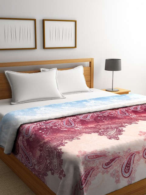 

NEUDIS Beige & Blue Floral AC Room 233 GSM Double Bed Blanket