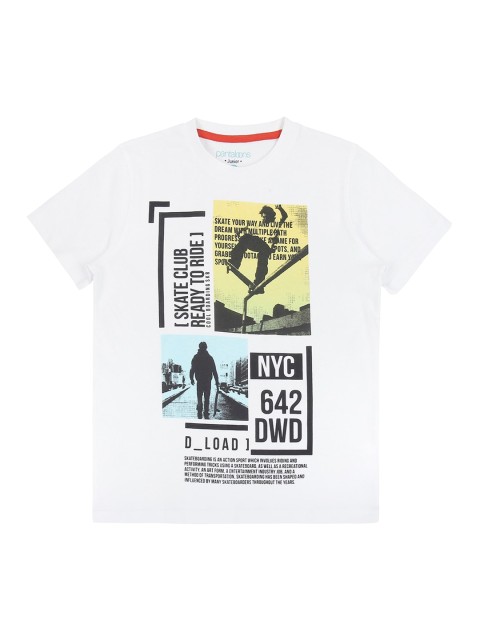 

POPPERS by Pantaloons Boys White Printed Round Neck Pure Cotton T-shirt