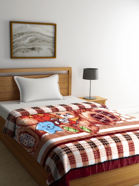 

NEUDIS Brown & White Cartoon Characters AC Room 210 GSM Single Bed Blanket