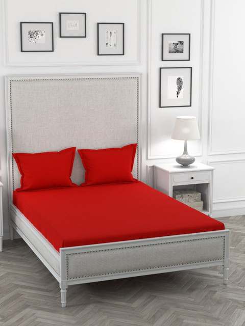 

Portico New York Red Solid 144 TC Cotton 1 Bedsheet with 2 Pillow Covers