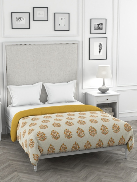 

Portico New York Off-White & Yellow Ethnic Motifs Heavy Winter 120 GSM Double Bed Comforter