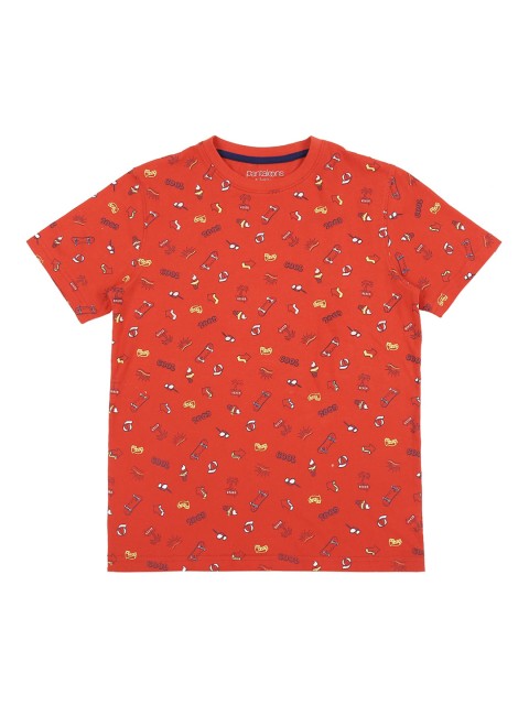

POPPERS by Pantaloons Boys Orange Printed Round Neck Pure Cotton T-shirt