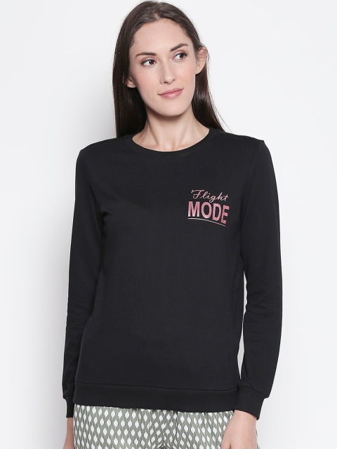 

Dreamz by Pantaloons Women Black Printed Round Neck Lounge T-shirt