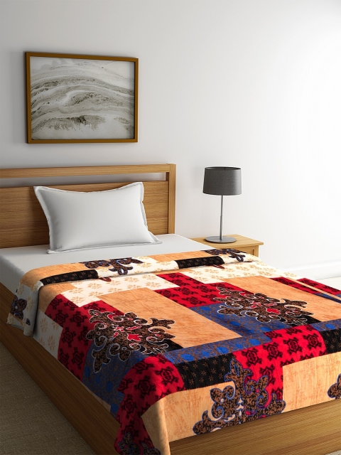 

NEUDIS Beige & Red Floral AC Room 210 GSM Single Bed Blanket