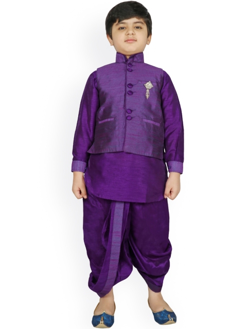 

SG YUVRAJ Boys Purple Solid Raw Silk Kurta Set