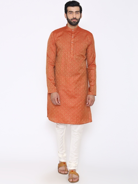 

Wintage Men Red & Gold-Coloured Embroidered Kurta with Pyjamas