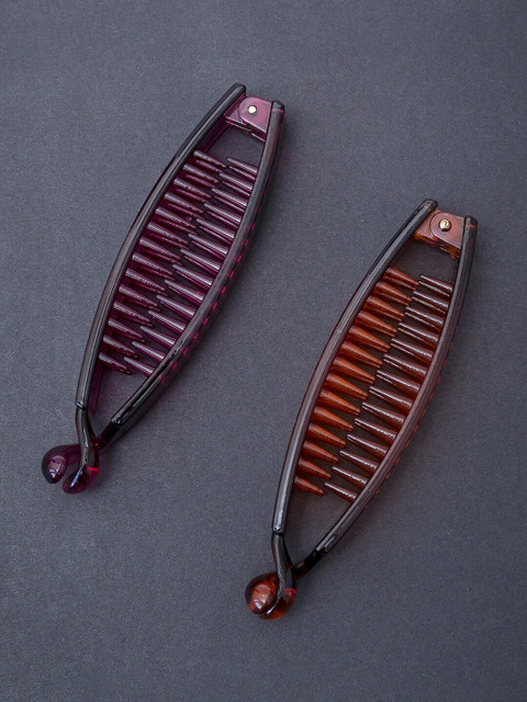 

Golden Peacock Set of 2 Banana Clip, Brown